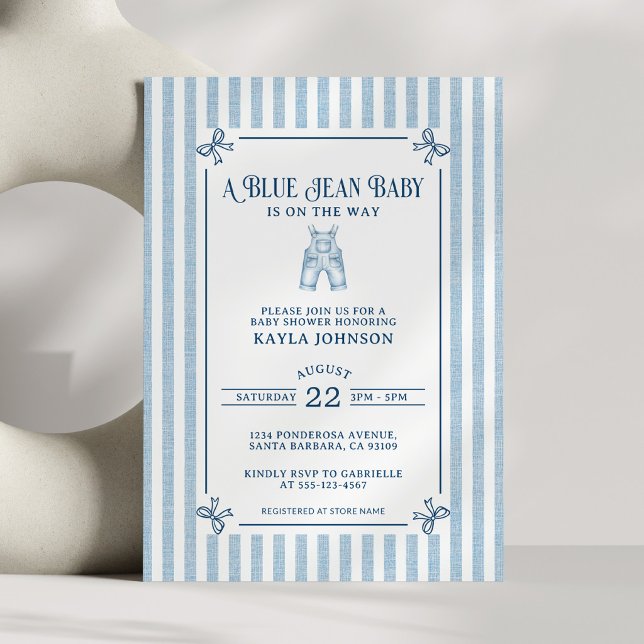 Convites Chuva de Bebê Blue Jean Bebê Marítimo Listras Arco (Criador carregado)