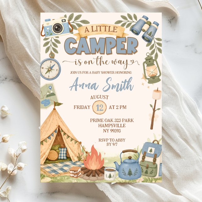Convites Chuva de Bebê Blue Little Camper on The Way (Criador carregado)