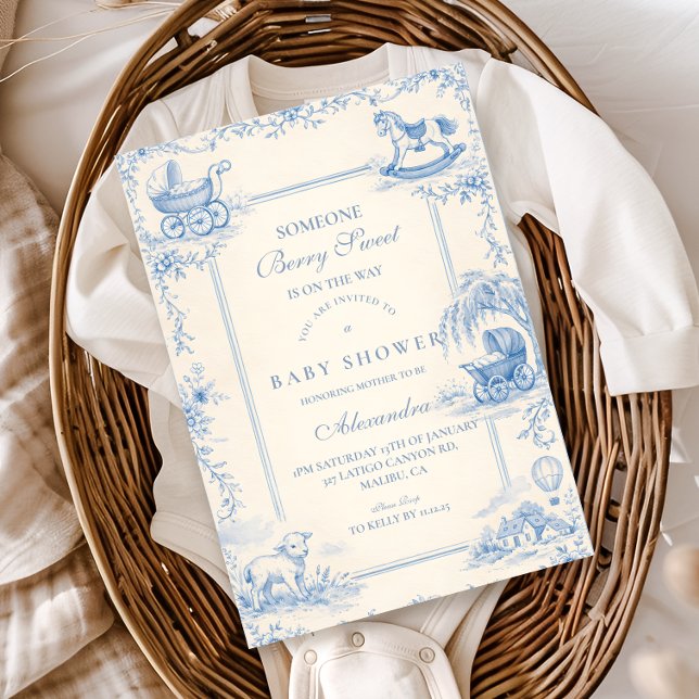 Convites Chuva de Bebê Blue Nursery Toile (Criador carregado)