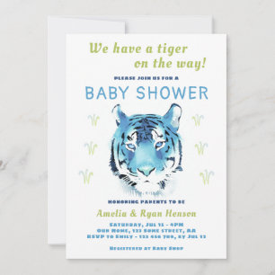 Convites Chuva de Bebê Blue Tiger Baby Aquarela 2022