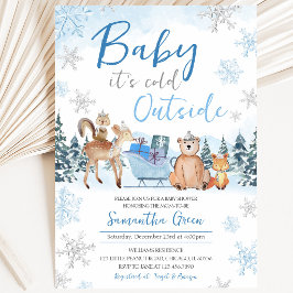 Convites Chuva de Bebê Blue Winter Woodland