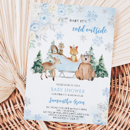 Convites Chuva de Bebê Blue Winter Woodland