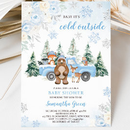 Convites Chuva de Bebê Blue Winter Woodland