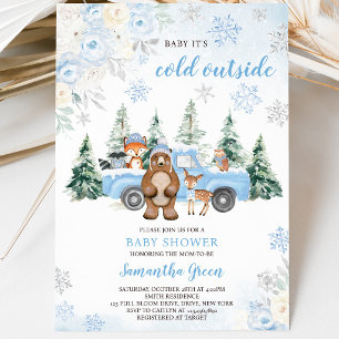 Convites Chuva de Bebê Blue Winter Woodland