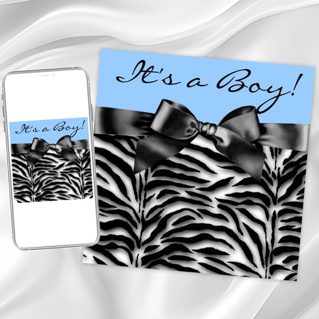Convites Chuva de Bebê Blue Zebra (Boy zebra baby shower any occasion invitation. Instant download and printed invitations available.)