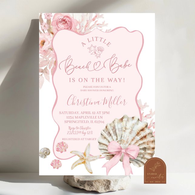 Convites Chuva de Bebê Blush Pink Boho Verão Praia (Criador carregado)
