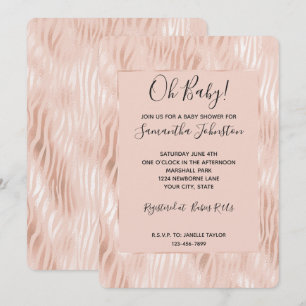 Convites Chuva de Bebê Blush Rosa Pêssego Zebra