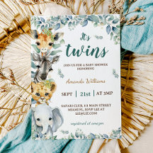 Chuva de Bebê Boho Animais Safari Gêmeos