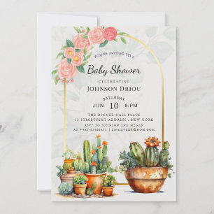 Convites Chuva de Bebê Boho Cactus