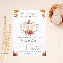 Convites Chuva de Bebê Boho Elefante Letra à Mão