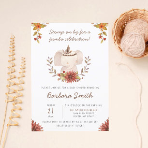 Convites Chuva de Bebê Boho Elefante Letra à Mão