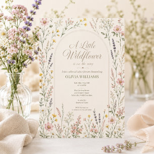 Convites Chuva de Bebê Boho Flor de Campo Aquarela