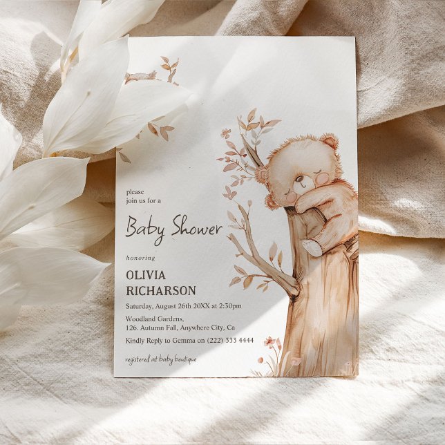 Convites Chuva de Bebê Boho Floresta Urso & Árvore (Criador carregado)