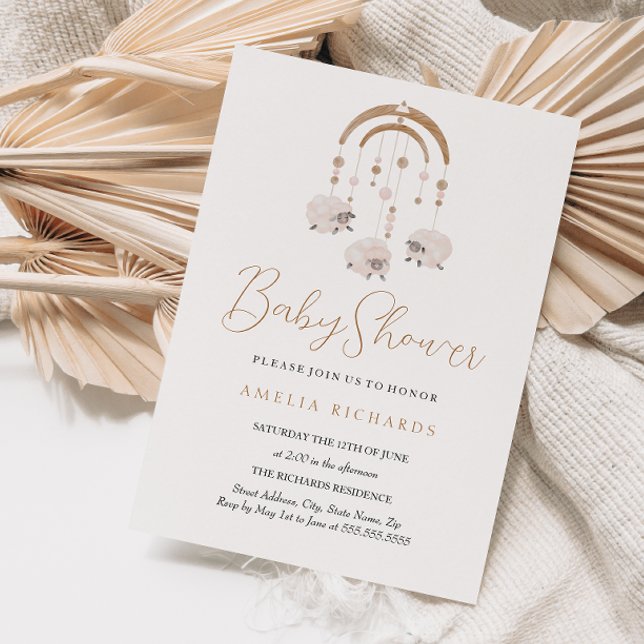 Convites Chuva de Bebê Boho Móvel Doce Neutra (Criador carregado)