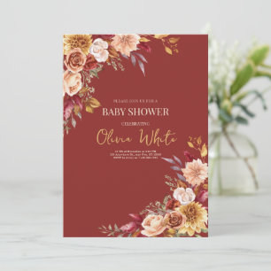 Convites Chuva de Bebê Boho Pampas Grama Floral Chuva de Be