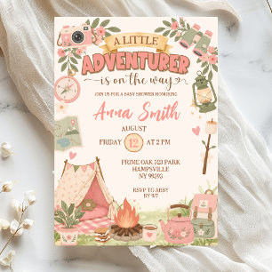 Convites Chuva de Bebê Boho Pink Pequeno Aventureiro a Cami
