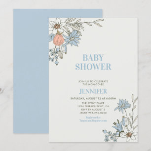 Convites Chuva de Bebê Boho Primavera Azul Floral