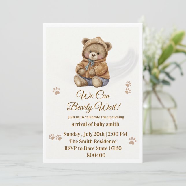 Convites Chuva de Bebê Boho Urso de Pelúcia "Mal Podemos Es (Em pé/Frente)