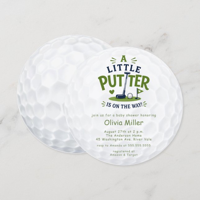 Convites Chuva de Bebê Bola de Golfe Little Putter (Frente/Verso)