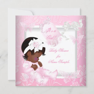 Convites Chuva de Bebê Bonita Menina Rosa Borboleta Étnica