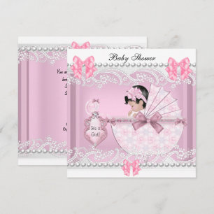 Convites Chuva de Bebê Bonito Menina Rosa Vintage