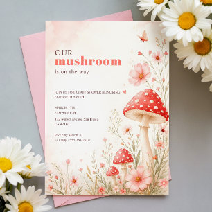 Convites Chuva de Bebê Borboleta Cogumelo Rosa Bebê Menina