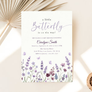 Convites Chuva de Bebê Borboleta Lavanda Aquarela Elegante
