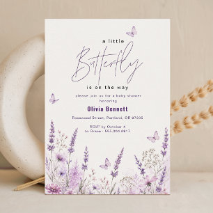 Convites Chuva de Bebê Borboleta Lavanda Roxa