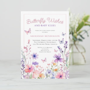 Convites Chuva de Bebê Borboleta Rosa Roxo Flor Silvestre