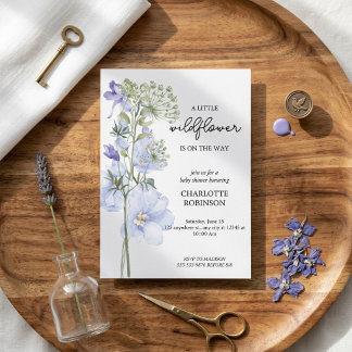 Convites Chuva de Bebê Botânica Flor Silvestre Azul Delicad