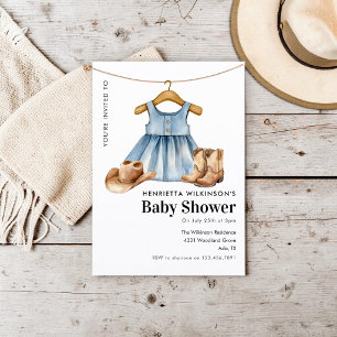 Convites Chuva de Bebê Botas de Cowboy Vestido de Denim Azu