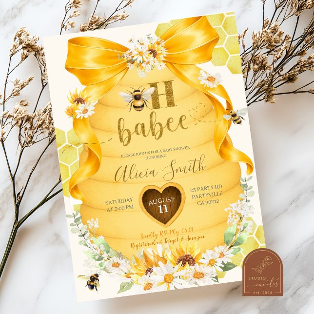 Convites Chuva de Bebê Bow Daisy Sunflower Oh Babee (Criador carregado)