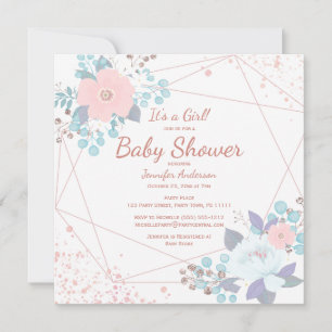 Convites Chuva de Bebê Brilho Dourado Rosa Floral Roxo