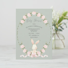 Convites Chuva de Bebê Bunny Floral Hydrangeas Sage Menina