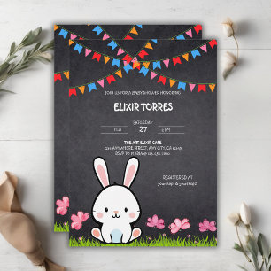 Convites Chuva de Bebê Bunny Loquinha de Quadro Negro Branc