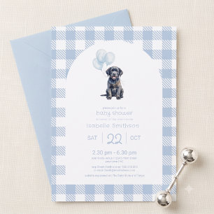Convites Chuva de Bebê Cachorrinho Labrador Preto Xadrez Az