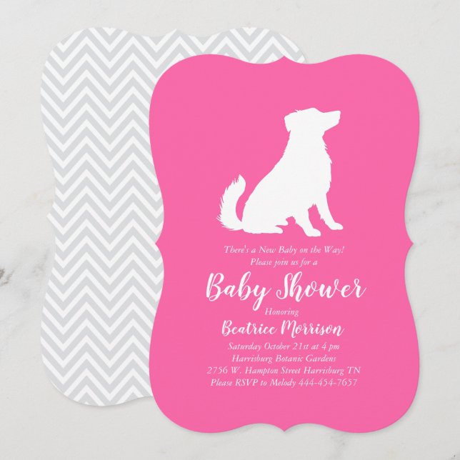 Convites Chuva de Bebê Cachorro Pastor Australiano Rosa Men (Frente/Verso)