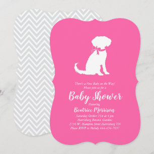Convites Chuva de Bebê Cachorro Schnoodle Menina Rosa
