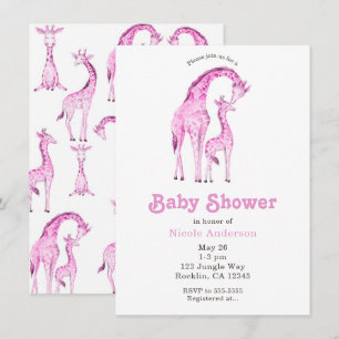 Convites Chuva de Bebê Caprichosa das Girafas Rosas