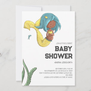 Convites Chuva de Bebê Caprichosa de Sereia Afro-Americana