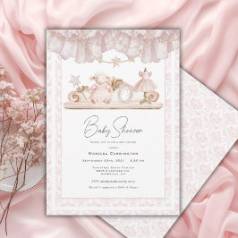 Convites Chuva de Bebê Caprichosa Vintage Rosa Elegante