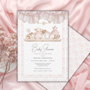 Convites Chuva de Bebê Caprichosa Vintage Rosa Elegante