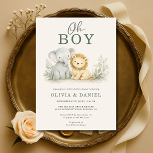 Convites Chuva de Bebê Casais de Animais Safari Oh Menino