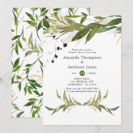 Convites Chuva de Bebê Casais Folhagens Aquarela