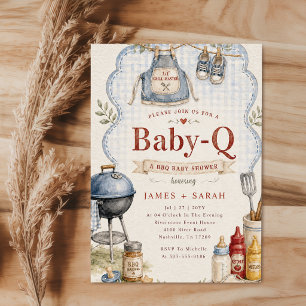 Convites Chuva de Bebê Casal Blue Gingham Baby Q