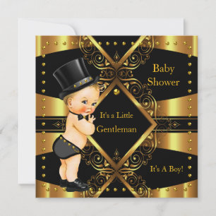Convites Chuva de Bebê Cavalheiro Dourado Menino Cartola Lo