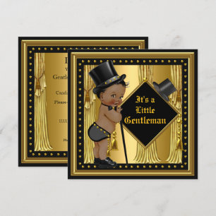 Convites Chuva de Bebê Cavalheiro Menino Dourado Preto Étni