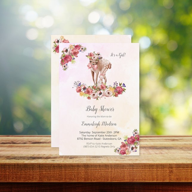Convites Chuva de Bebê Cervo Coelho Boho Chic Floral (Criador carregado)