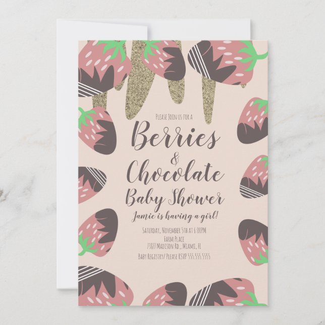 Convites Chuva de Bebê Chocolate Morango Falso Brilho (Frente)