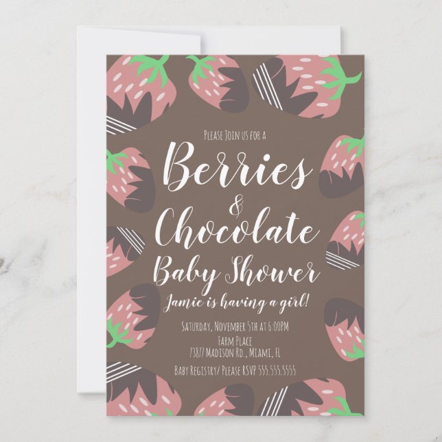 Convites Chuva de Bebê Chocolate Morango Fruta Baga (Frente)